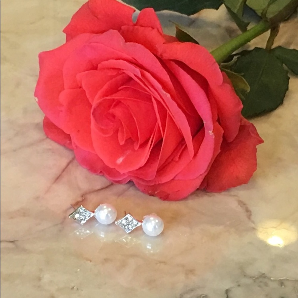 Faux Pearl and Rhinestone Earrings